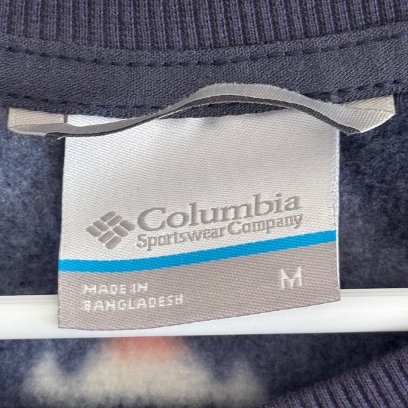 Columbia Indigo Printed Fleece Pullover Crewneck Sweatshirt Medium - Picture 3 of 6